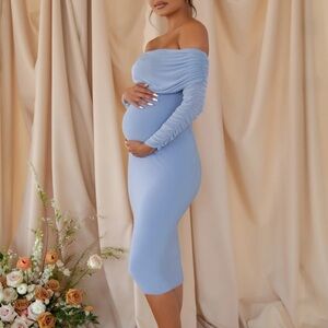 Club L London Blue Maternity Baby Boy Shower Dress Long Sleeve